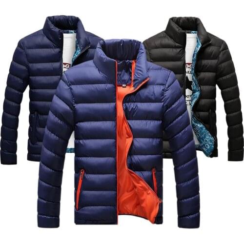 Men Winter Stand Collar Zip Cotton Liner Warm Outerwear Slim Down Coat Jacket