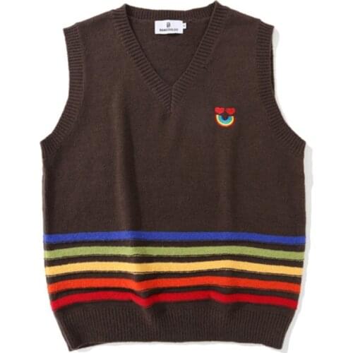 Mens Sweater Vest Fashion Round Collar Retro Casual Men Vests Streetwear Korean Loose 2021 New Sweater Pullover Mens Clothes