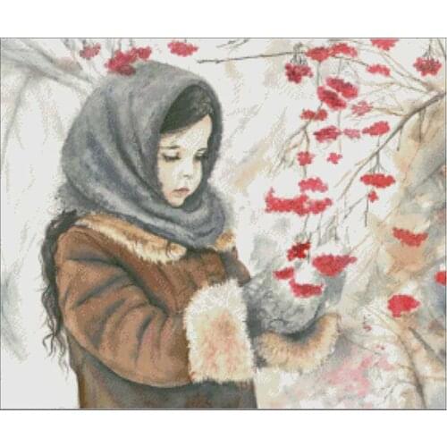 Little girl picking red oars patterns Counted Cross Stitch 11CT 14CT 18CT 28CT DIY Cross Stitch Kits Embroidery Needlework Sets