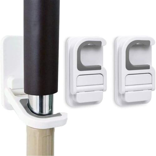 Broom Mop Holder Wall Mount Self-adhesive Mops Hanger Organizer Multi-Purpose Anti-slip Save Space Umbrella Hook Kitchen Storage