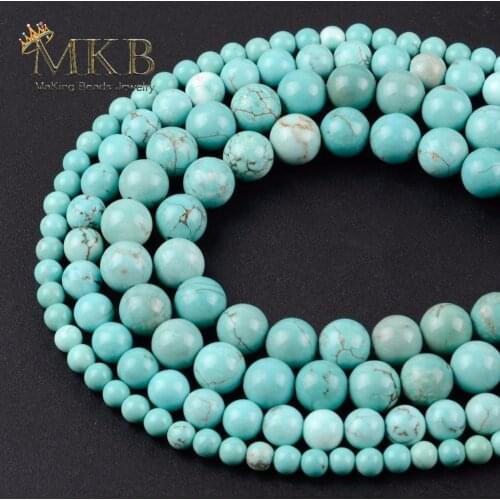 Natural Blue Turquoises Stone Round Beads For Jewelry Making 4/6/8/10/12mm Spacer Beads Diy Bracelet Necklace Jewellery Perles