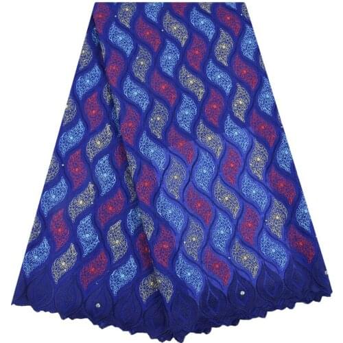 New Arrival African Swiss Cotton Voile Lace In Switzerland Stoned Royal Blue Golden Thread Nigerian Tulle Laces For Sewing F1729