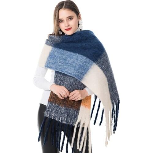 New European and American Cashmere Double-sided Plaid Thermal Scarf. Autumn and Winter Long Tassel Heavy Shawl. Lovers' Necks
