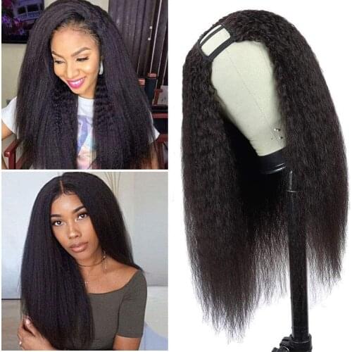 Kinky Straight U Part Wig Human Hair Brazilian Remy 250 Density Wig Glueless 8-22" Human Hair Wigs Pre Plucked For Black Women