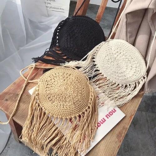 Boho Beach Summer Crossbody Bag Women 2020 Cross Body Shouler Bag Round Circular Straw Woven Basket Purses and Handbag