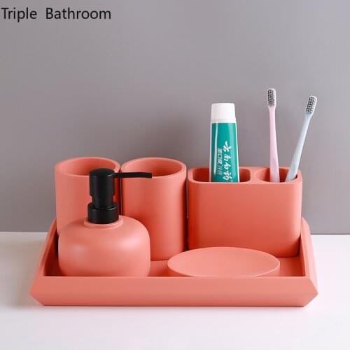 Nordic Bathroom Toiletry Set Resin Portable Home Liquid Soap Dispenser Toothbrush Holder Mouth Cup Soap Dish Accessories