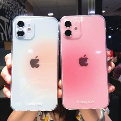 Colorful Pink Gradient Transparent Phone Case For iPhone 11 Pro Max 12 Mini X XS XR 7 8 Plus Fashion Soft TPU Shockproof Cover