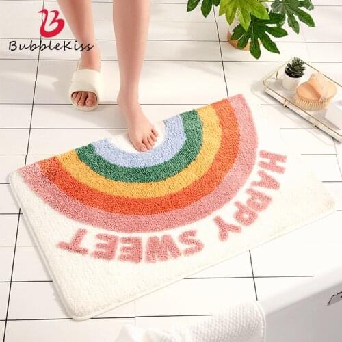Bubble Kiss 2021 Flocking Material Cartoon Rainbow Toilet Absorbent Floor Mat Home Non-Slip Bedroom Door Mat Toilet Door Carpet