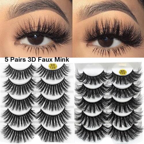 5Pairs 3D Faux Mink Hair False Eyelashes Natural Fluffy Wispies Multilayers Lash Crisscross Handmade Eyelashes Makeup Tools