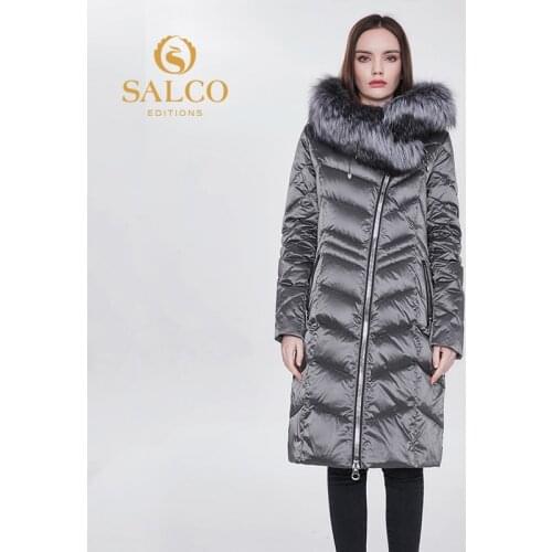 SALCO 2020 the latest hot selling natural animal fur 90% down jacket, big zipper design, winter warm jacket