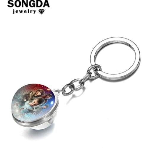 SONGDA Stranger Things Keychain Male Double Convex Key Chain Ring Key Holder Bag Charm Best Friends Gift Halloween Jewelry Key
