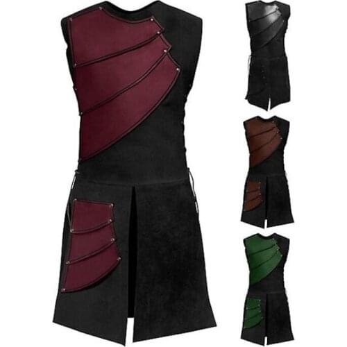 Medieval Man Sleeveless Cosplay Steampunk Costumes Bandage Knight Ranger Retro Tops Jacket Adult Halloween Carnival Clothing