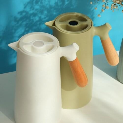 Glass Vacuum Thermos Household Thermal Flask Wood Handle Insulation Kettle Office Coffee Thermal Warmer Bottles Double Wall