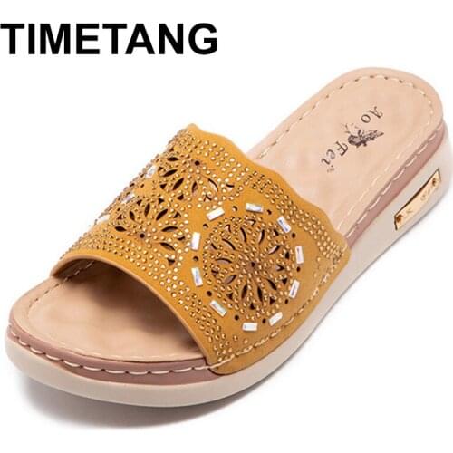TIMETANG Summer Women Platform Slippers Sandals Rhinestone Open Toe Wedges Ladies Shoes Hollow Out Outdoor Slides Female Beach F