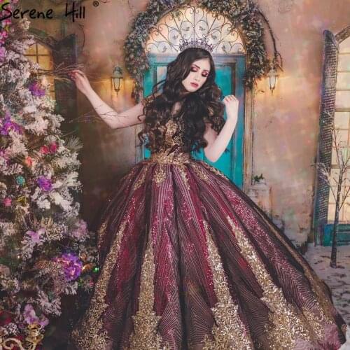 Wine Red Gold Sparkly Sequined Wedding Dress 2019 High-end Sleeveless Sexy Vintage Bridal Wedding Floor-Length CHM66754