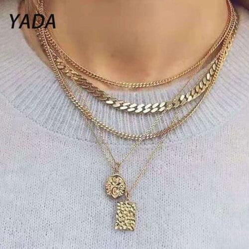 YADA Art Embossed Square Brand Multilayer Presents&Necklace For Women Jewelry Necklaces Statement Fashion Necklace SE210029