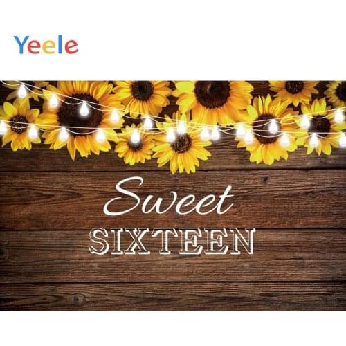 Yeele Wooden Board Sunflower Light Party Deco Birthday Photography Background Photographic Customized Backdrops for Photo Studio
