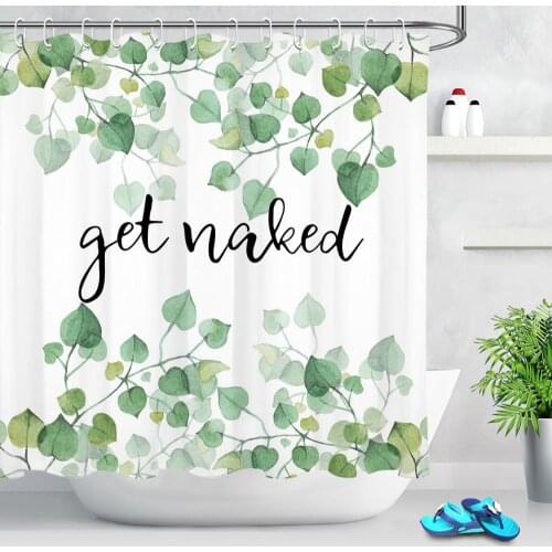 Green Leaves Shower Curtain Waterproof Fabric Creative Funny Get Naked Bathroom Shower Curtain Decor Home Bathtub Accessories