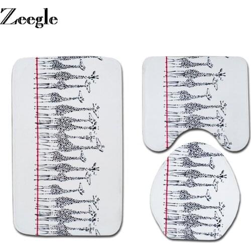 Zeegle 3pcs Mats For Toilet Giraffe Bath Mat Set Bathroom Rug Non-slip Bathroom Mats Toilet Lid Cover Shower Mat Bathroom Carpet