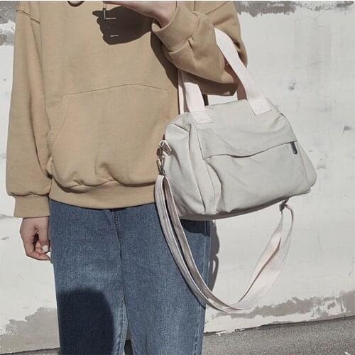 Japanese Harajuku Womens Pure Color Canvas Hand-held Messenger Bag Korean Style Art All-match Shoulder Bag Travel Essentials