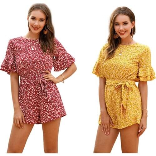 Women Boho Floral Rompers Ladies Summer Beach Short Playsuit Fashion Ladies Holiday Jumpsuit