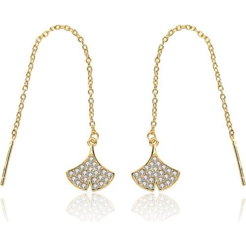 S925 Sterling White Fungus Line Womens Simple Long Section Tassels Diamond Fan-shaped Earrings Engagement Wedding Gift
