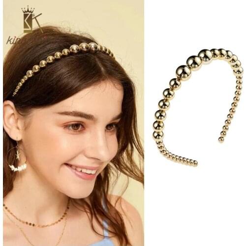 2020 New Arrival Fashion Style Gold Simulated Pearl Hairband for Woman Vintage Gold Color Geometric Round Ball Wedding Hair Band