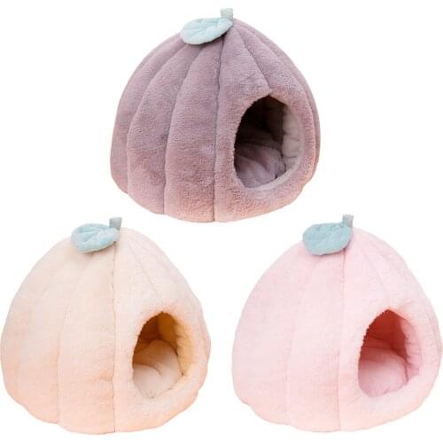 Winter Warm Sleeping Bag Puppy Cute Pumpkin Shape Pet Cat Dog Plush House Cave for Kitten Puppy Sleeping Bed