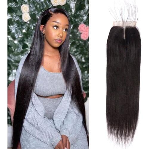 100% Human Hair Closure 4x4 Straight Brazilian Hair Pre Plucked With Baby Hair Body Wave Lace Front Deep Curly Wave Lace Closure