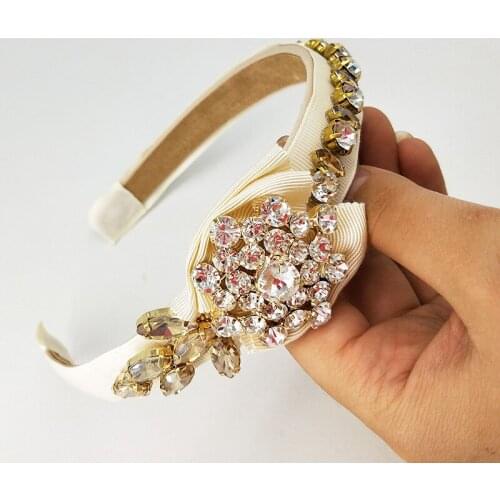 2019 white Rhinestone Bow Flower Hair Hoop Headband Hairband for Women Girls Bezel Hair Band Hair Accessories