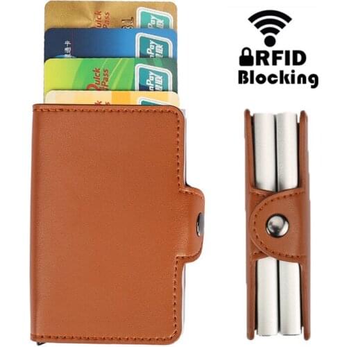 2019 Designer Business Credit Card Holder RFID Protection Double Stainless Steel Box PU Leather Fashion Card Bag Case Wallet