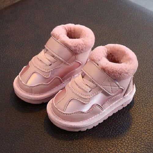 2020 Winter Kids Fashion Snow Boots Thick Child Leather Warm Plush Soft Bottom Baby Girls Boys Boots Winter Waterproof Boot Shoe
