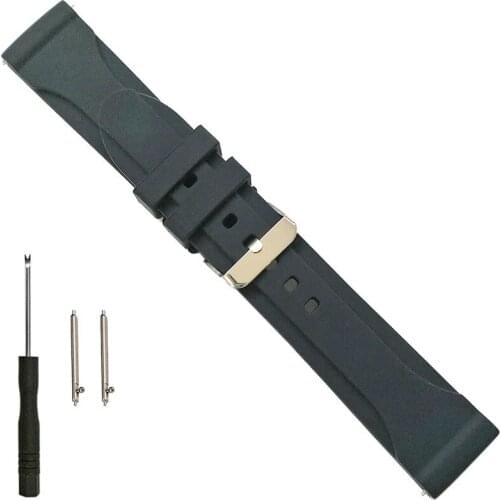 22mm Thick Durable Quick Release Silicone Rubber Watch Band Replacement Strap Soft Black Bracelet