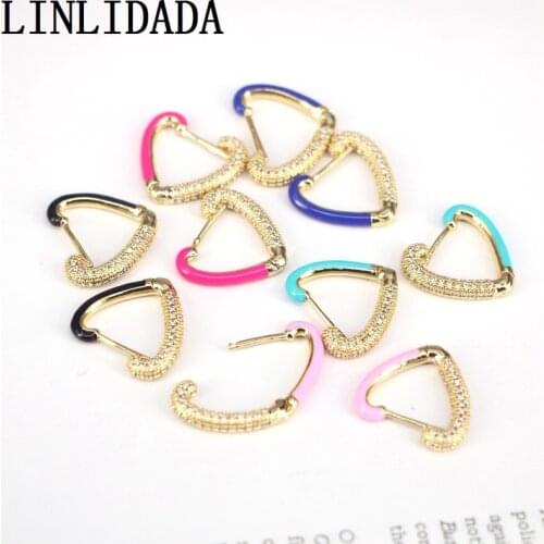 5 Pairs, Colorful Heart Enamel CZ Micro Paved Hoop Earrings, Enamel Heart Huggies Earrings, Enamel Pave Jewelry