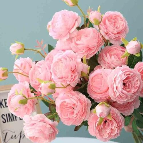 5PCS Rose Artificial Flowers 3 Heads Peonies Silk Flowers Fake Flower Wedding Decor for Home Peony Bouquet Wedding Road Lead