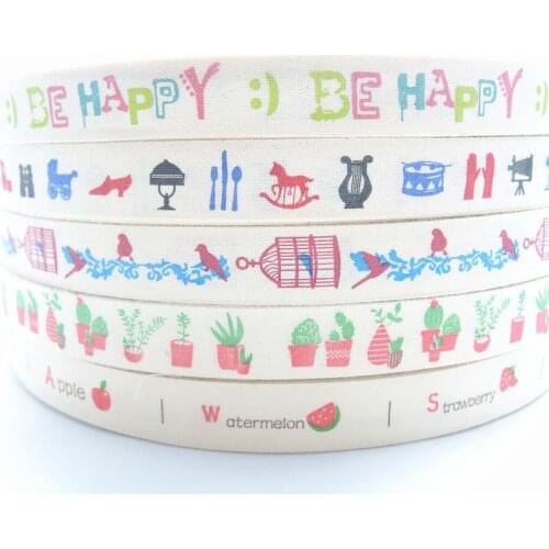 5 Yards 5/8" 15mm Multi Design Printed Cotton Ribbons Sewing Fabric Wedding Decoration Gift Wrapping Christmas Ribbon Accessory