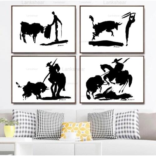 Abstract Creative Symphony Picasso Oil Canvas Painting Matador Ballroom Dancing Black White Prints Poster Wall Art Picture Decor