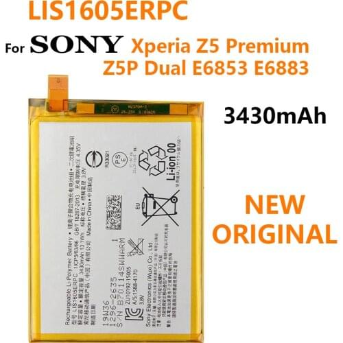 100% Genuine Battery LIS1605ERPC For SONY Xperia Z5 Premium Z5P Dual E6853 E6883 E6833 Battery 3430mAh With tracking number