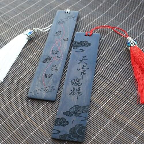 Anime Tian Guan Ci Fu Hua Cheng Xie Lian Ebony Wood Bookmarks Antiquity Tassel Bookmark Chinese style Stationery Collection Gift