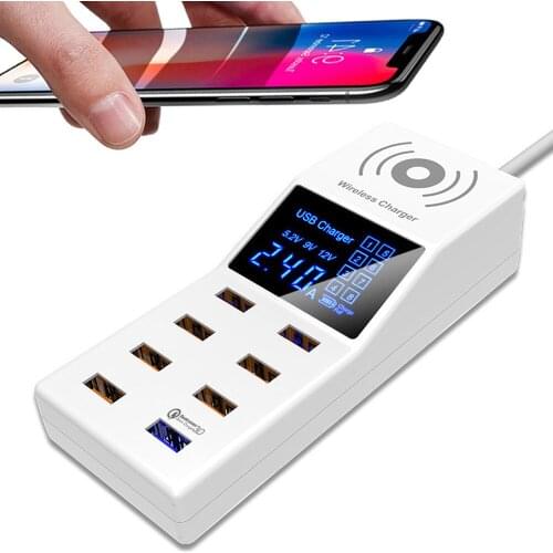 QC 3.0 QI Wireless Charger For IPhone Samsung Sony OPPO Tablets Phone smart USB Charger 8 USB Port Wall Charger charging Station