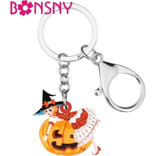 Bonsny Acrylic Halloween Anime Witch Pumpkin Key chains Key Rings Bag Car Wallet Purse Keychains For Women Girl Decorations Gift