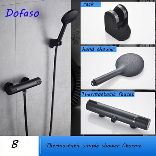Dofaso Thermostatic Bath Shower Faucet Set Black or Chrome Finish Thermostatic Mixer Valve Tap with hand shower set