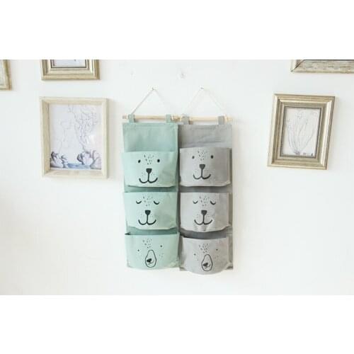 Brand Newexpression cartoon fabric three-pocket half-circle storage hanging bag canvas medium doll shape wall-mounted