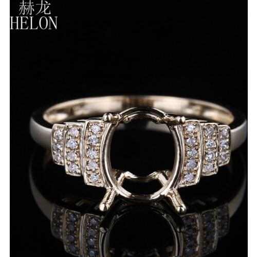 HELON 7X9mm Oval Women Fine Jewelry Solid 10K Yellow Gold Natural Diamonds Engagement Wedding Semi Mount Ring Setting