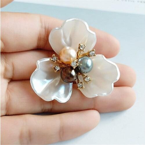 10pcs Imitation Shell Flowers Metal Alloy Crystal Imitation Pearl Flowers Connectors Charm DIY Jewelry Findings