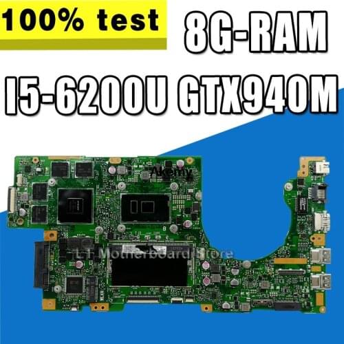 K501UW Laptop motherboard For Asus K501UQ K501U Test original mainboard DDR3 8G-RAM I5-6200U GTX940M