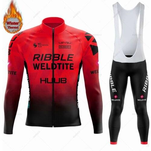 HUUB Cycling Jersey Set Road Bike Clothing Winter Long Sleeve Riding Tight Jacket Kit Thermal Fleece Bicycle Team Race Uniform