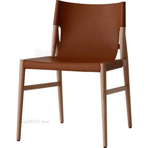 Saddle Leather Chair Designer Nordic Solid Wood Dining Chair Hotel Club Cafe Back Chair Home Chair