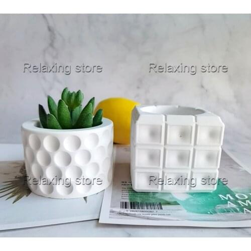 Round Dot Concrete Planter Molds Square Silicone Flower Pot Molds Cement Plants Pot Plaster Storage Box Epoxy Resin Mould