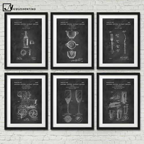 Kitchen Wall Art Vintage Poster Retro Black White Patent Print Canvas Painting Decorative Picture Dining Room Home Decoration